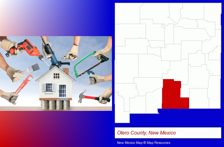 home improvement concepts and tools; Otero County, New Mexico highlighted in red on a map