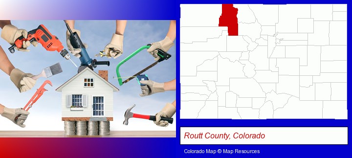 home improvement concepts and tools; Routt County, Colorado highlighted in red on a map